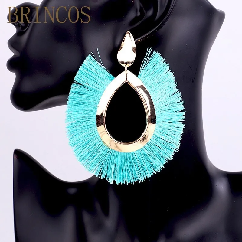Большие синие женские серьги с бахромой в богемном стиле, элегантные роскошные длинные модные геометрические серьги ручной работы 2019