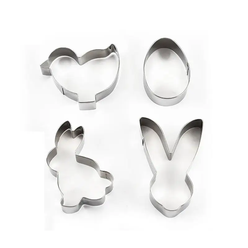 

4-piece Stainless Steel Mold Easter Bunny Egg Cookie Mold Children's DIY Cake Tools Cookie Cutting Tool Baking Accessories