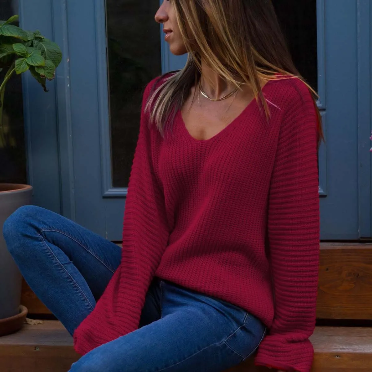 2019 Women Knitted Sweater Casual Full Sleeve Top Pull Solid Jersey Mujer | Женская одежда