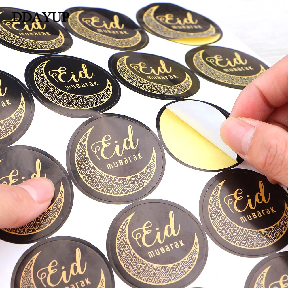 

Наклейки черные, в коробке, 60 шт., для мусульман, Рамадан, Мубарак, украшения для подарка, подарки для мусульман
