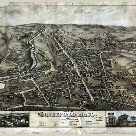 Историческая карта Greenfield Massachusetts 1877 Франклин графство плакат печать (36x54) | Дом и