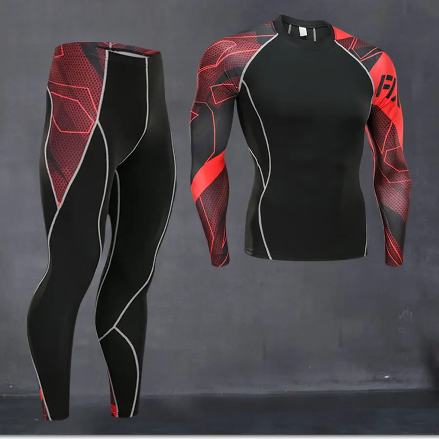 

Men's Brand 2 Piece Set Tracksuit Men Teens MMA Rash guard Male Union Suit Compression Clothing Muscular Man Thermal Base Layer