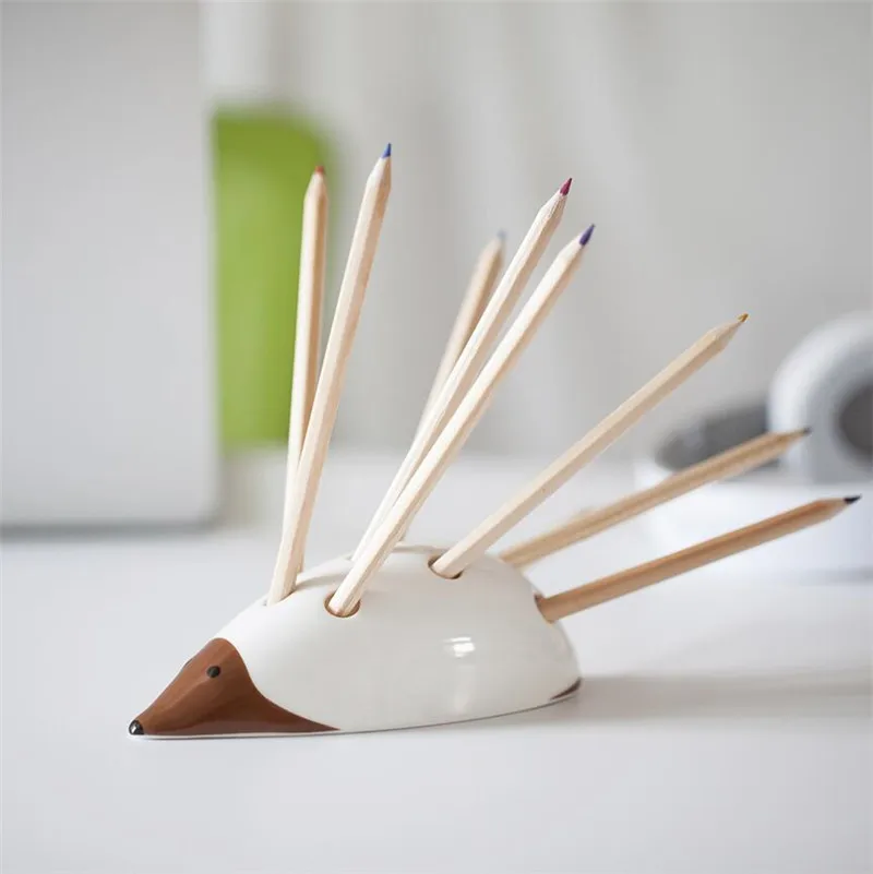 Ceramic Pen Holder Creative Hedgehog Desktop Decoration Mesh Pen Pencil Holder Child Gifts Office Supplies