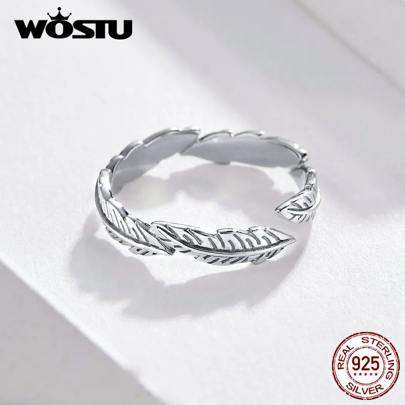 Женские Классические кольца с перьями WOSTU регулируемые из 100% настоящего серебра