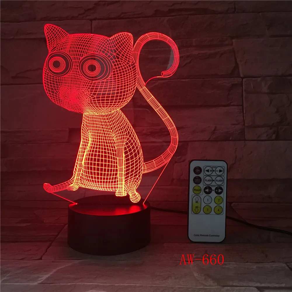 3D кошачий светодиодный ночник USB зарядка в форме животного для украшения дома