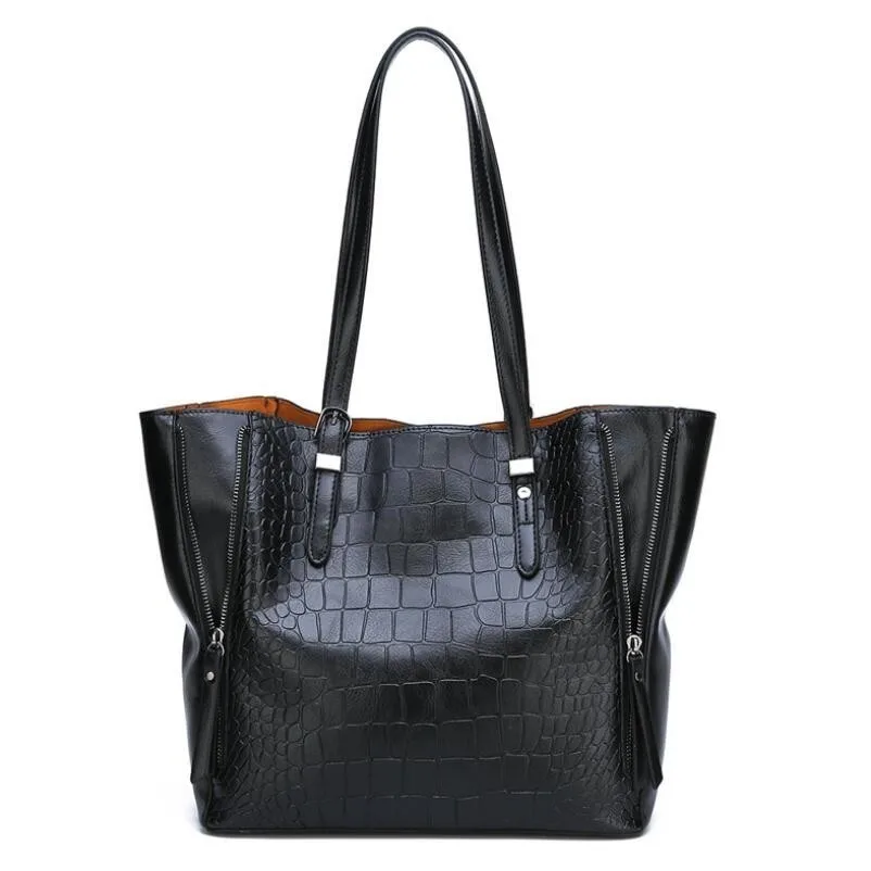 

England Style Designer Handbags High Quality PU Leather Large Ladies Tote Alligator Purses And Handbags Black Brown Shoulder Bag