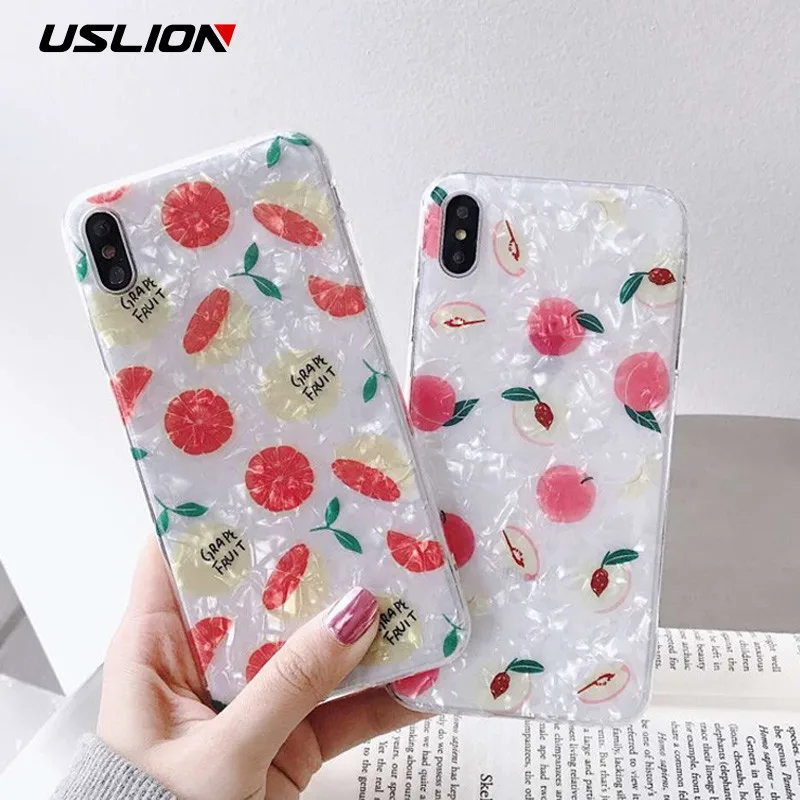 USLION Dream Shell фрукты шаблон чехлы для телефонов iPhone X XS XR Xs Max блестящие мягкие ТПУ