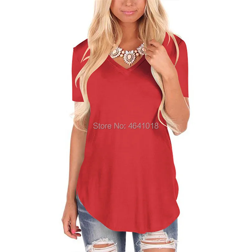 Women Tshirt 2019 Summer Large Sizes Solid V Neck Ladies Shirts Fashion Short Sleeve Casual T-shirt Loose Tops Female 5XL | Женская
