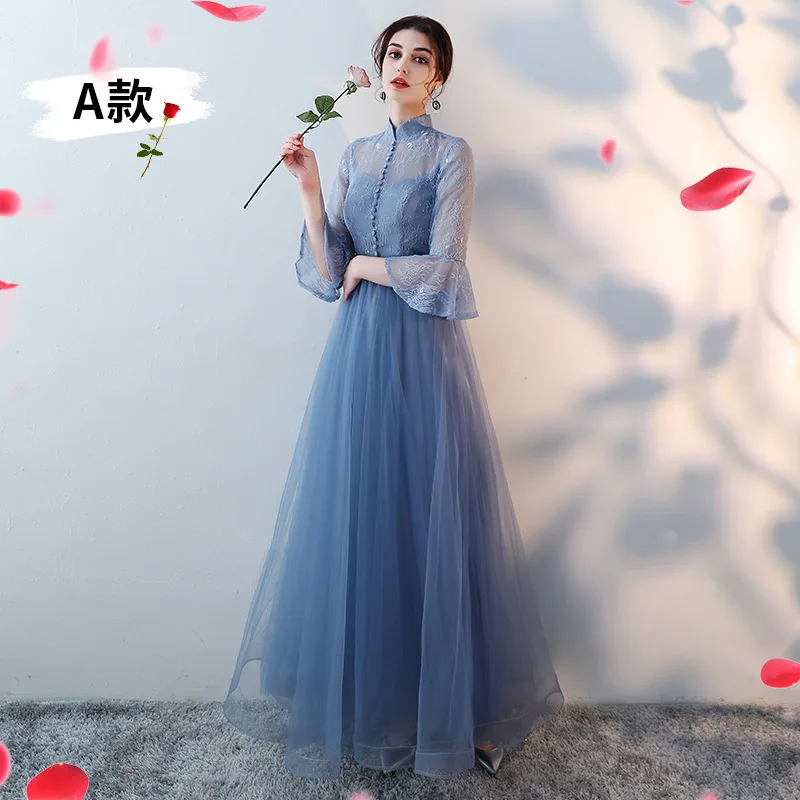 Vivian's Bridal 2019 Дешевое Элегантное синее серое ТРАПЕЦИЕВИДНОЕ простое платье