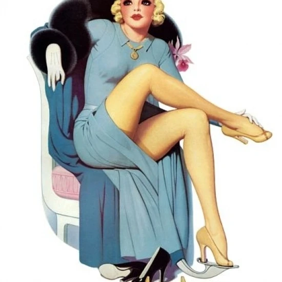 Pinup блондинка примеряя обувь плакат печать (24x36)|Таблички и знаки| |