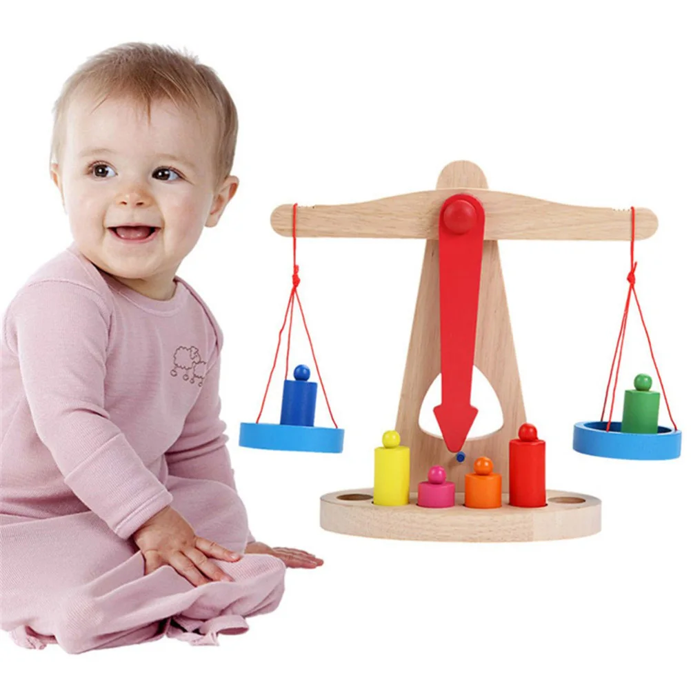 

Kids Wood Balance Scale Math Toy Scales With 6 Weights Funny Balance Game Early Childhood Education Toys For Children Gift