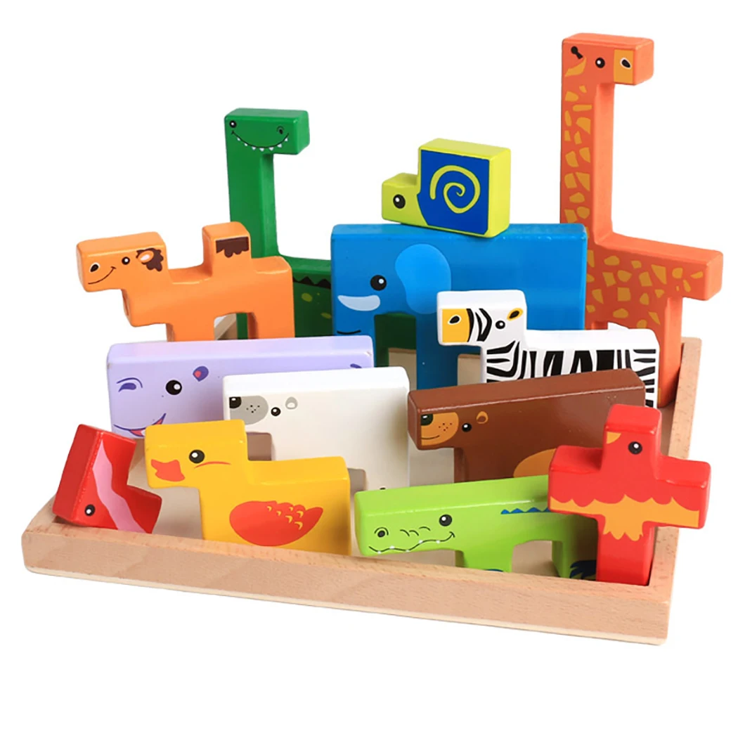 13 шт. Детские творческие строительные блоки животных деревянные в коробке 3D