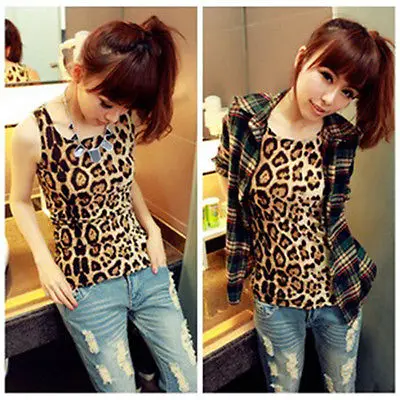 

Fashion Women Summer Casual Leopard Vest Tops Tank Sleeveless Shirt Blouse Tunic