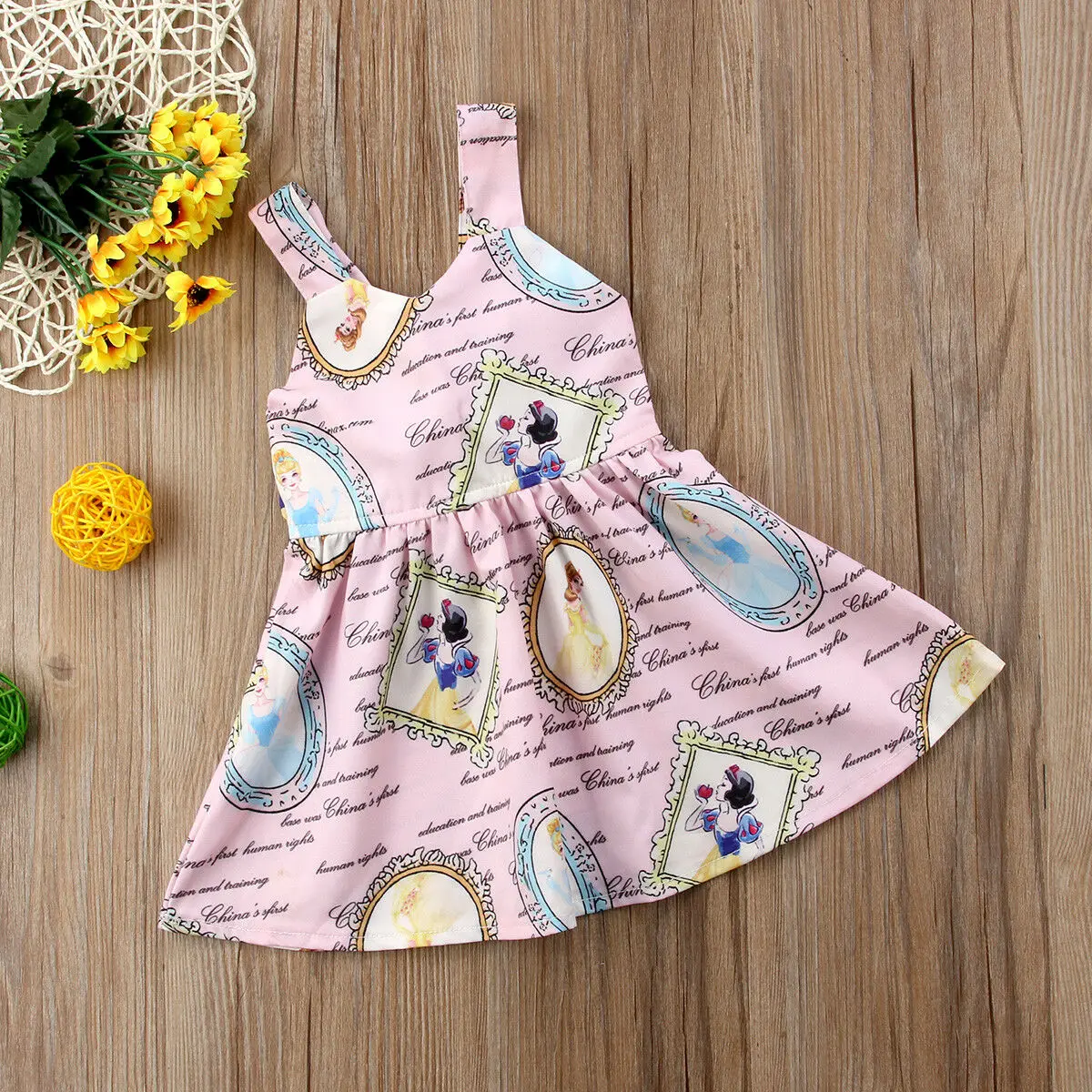 Summer Sleeveless Cartoon Flower Newborn Girl Princess Dress Bowknot Bandage Kids Party Wedding Pageant Slip Pink Outfits | Детская