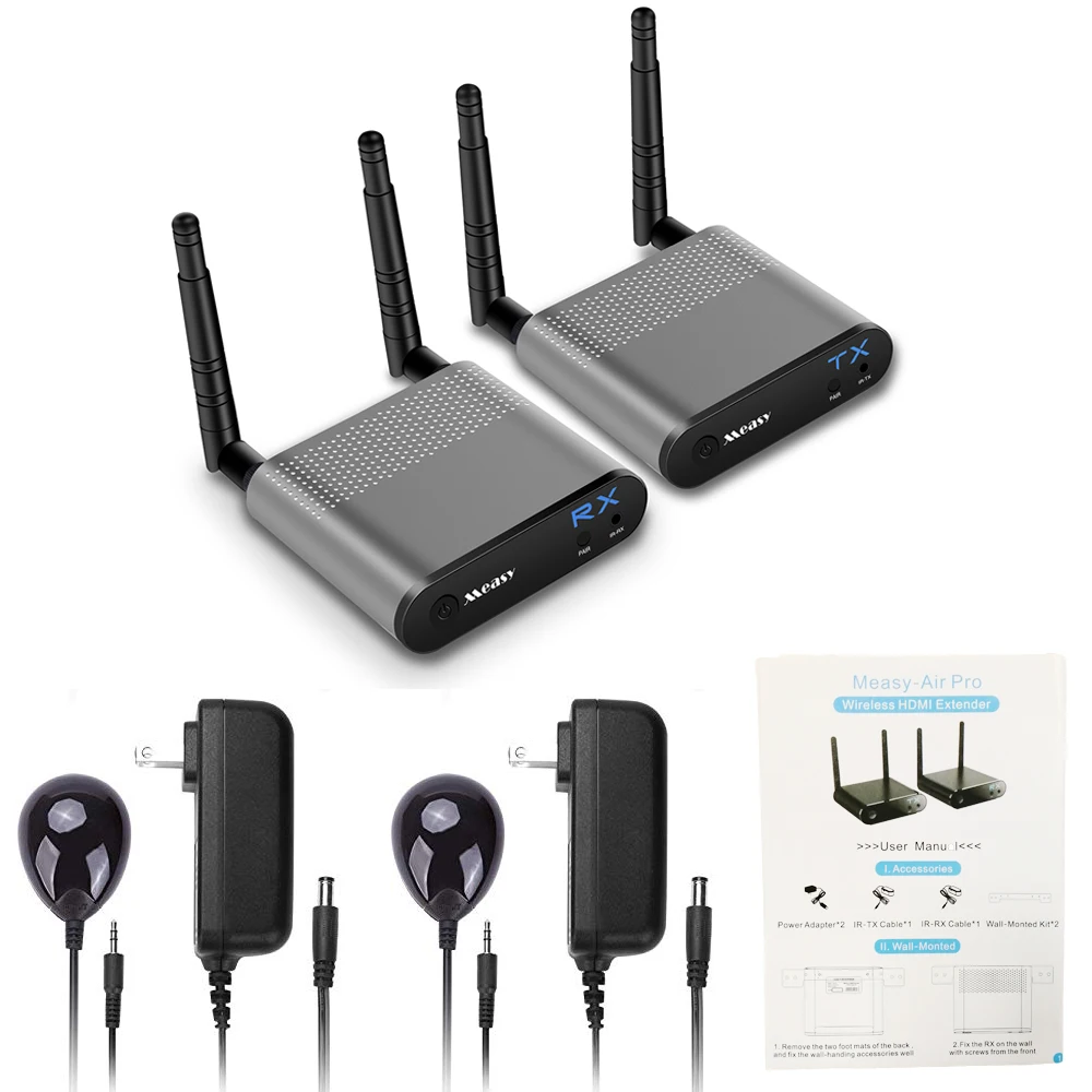 

measy 5.8GHz Wireless Transmission System Wireless HD Extender Transmitter Receiver Video WIFI 100m Wireless HD Sender Kit