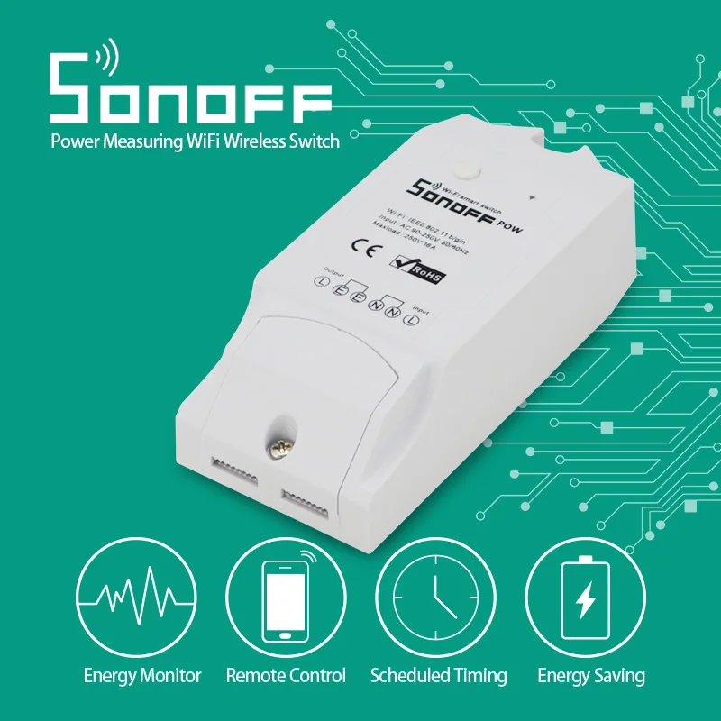 Умный Wifi переключатель Sonoff Pow R2 с измерением энергопотребления в реальном
