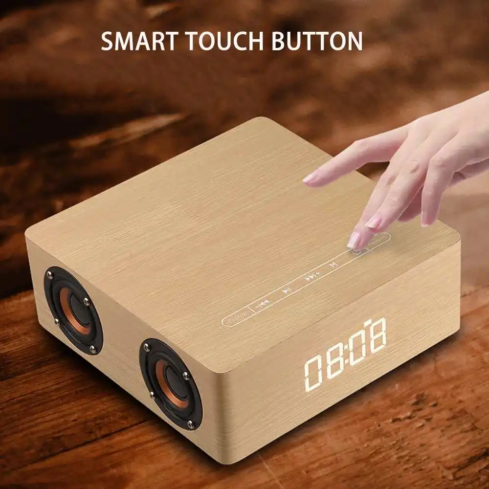 CLAITE портативные деревянные Bluetooth колонки 12 Вт 4 динамика будильник дисплей 3D