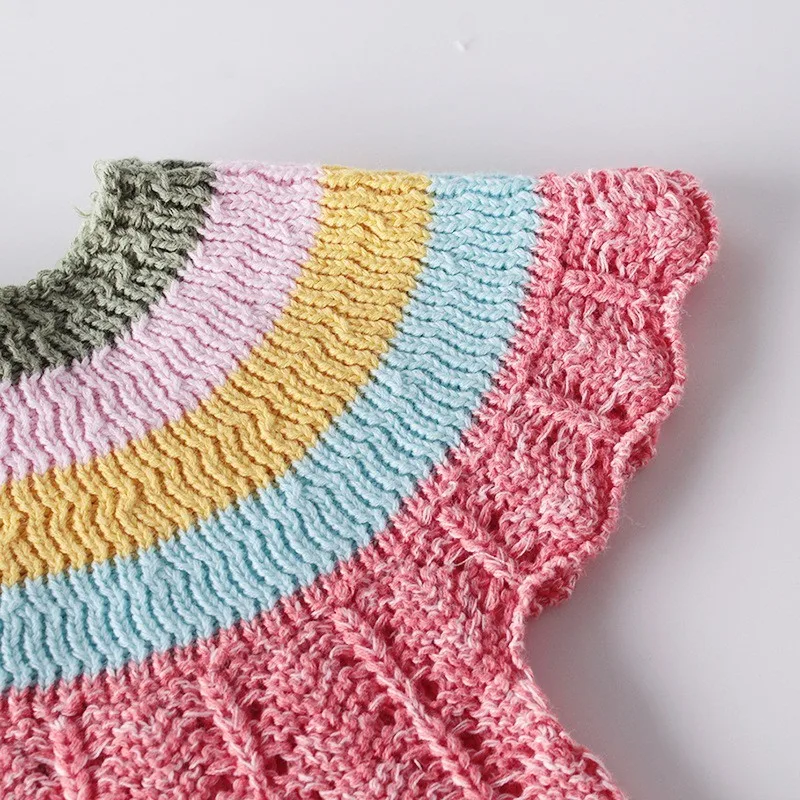 

Newborn Knitting Wool Romper Jumpsuits Autumn Winter Baby Rainbow Collar Cute Shell Sleeve Knitted Wool One-piece Romper Clothes
