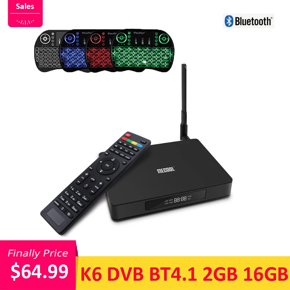 ТВ приставка MECOOL K6 DVB S2 T2 C Android 7 0 2 Гб RAM 16 ROM 4G & 5G WiFi телеприставка 100 Мбит/с 4K Smart Box VP9