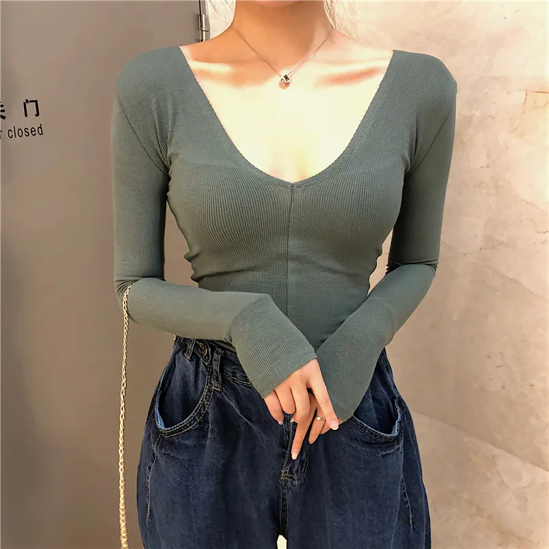 DUTERENA сексуальные женские с длинным рукавом v образным вырезом Slim Fit Теплые