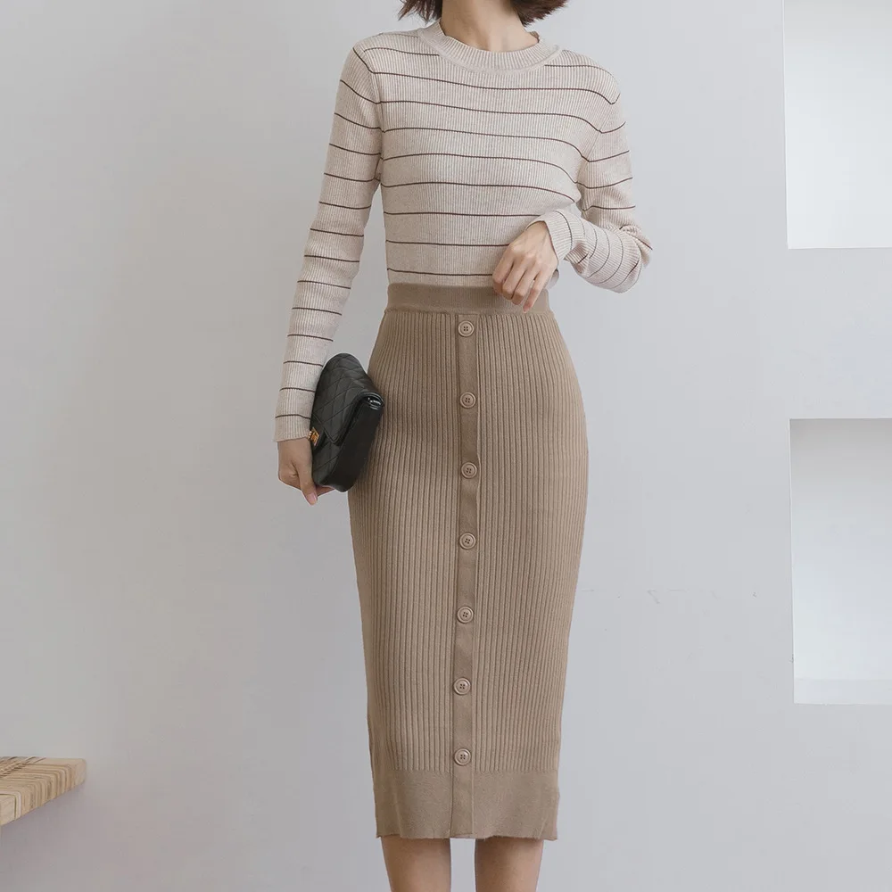 2018 East Gate Suit-dress Autumn Winter New Pattern Concise Core Yarn Single Row Buckle Package Buttocks Half-body Skirt Woman | Женская