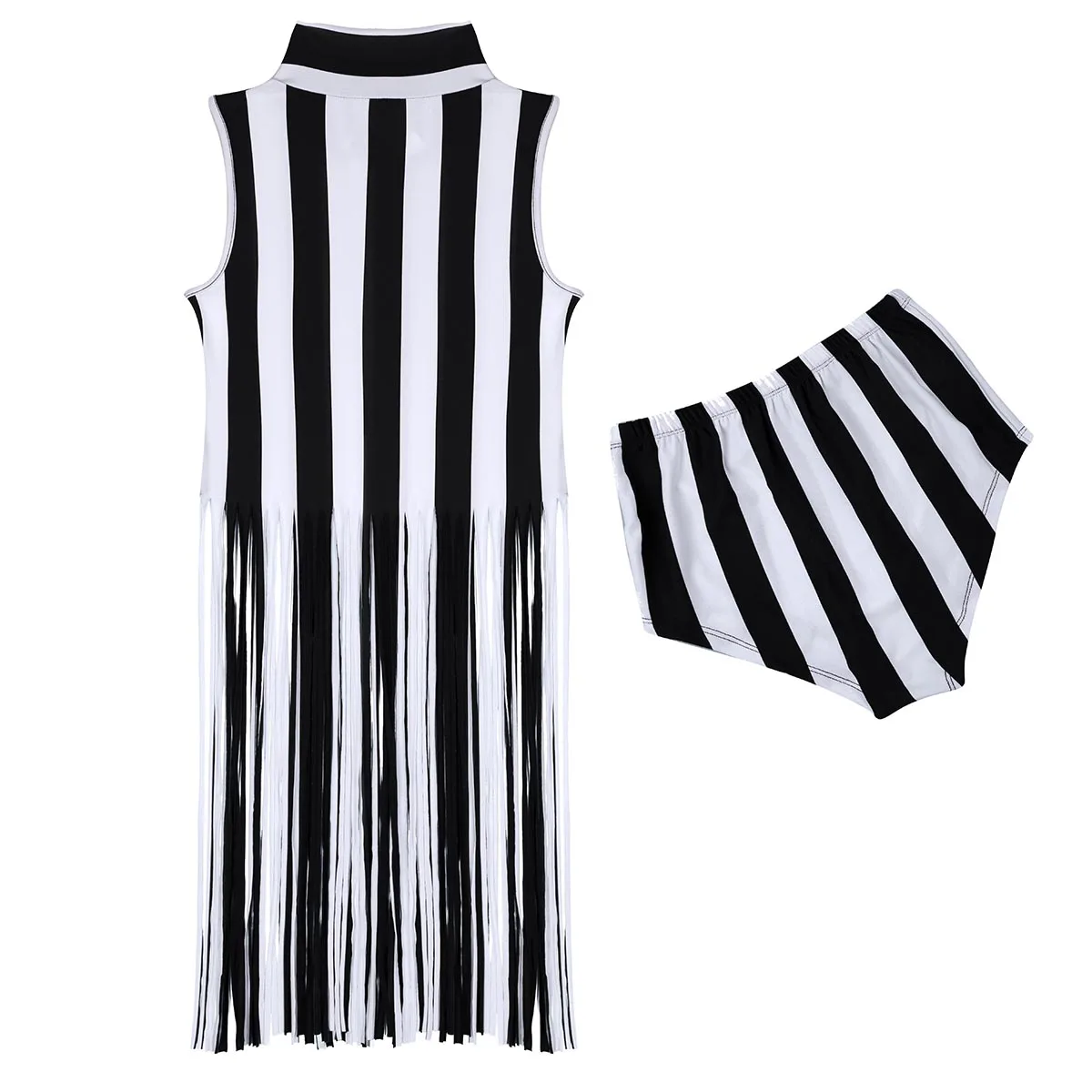Женский костюм для джазовых танцев TiaoBug топ без рукавов в белую и черную полоску с