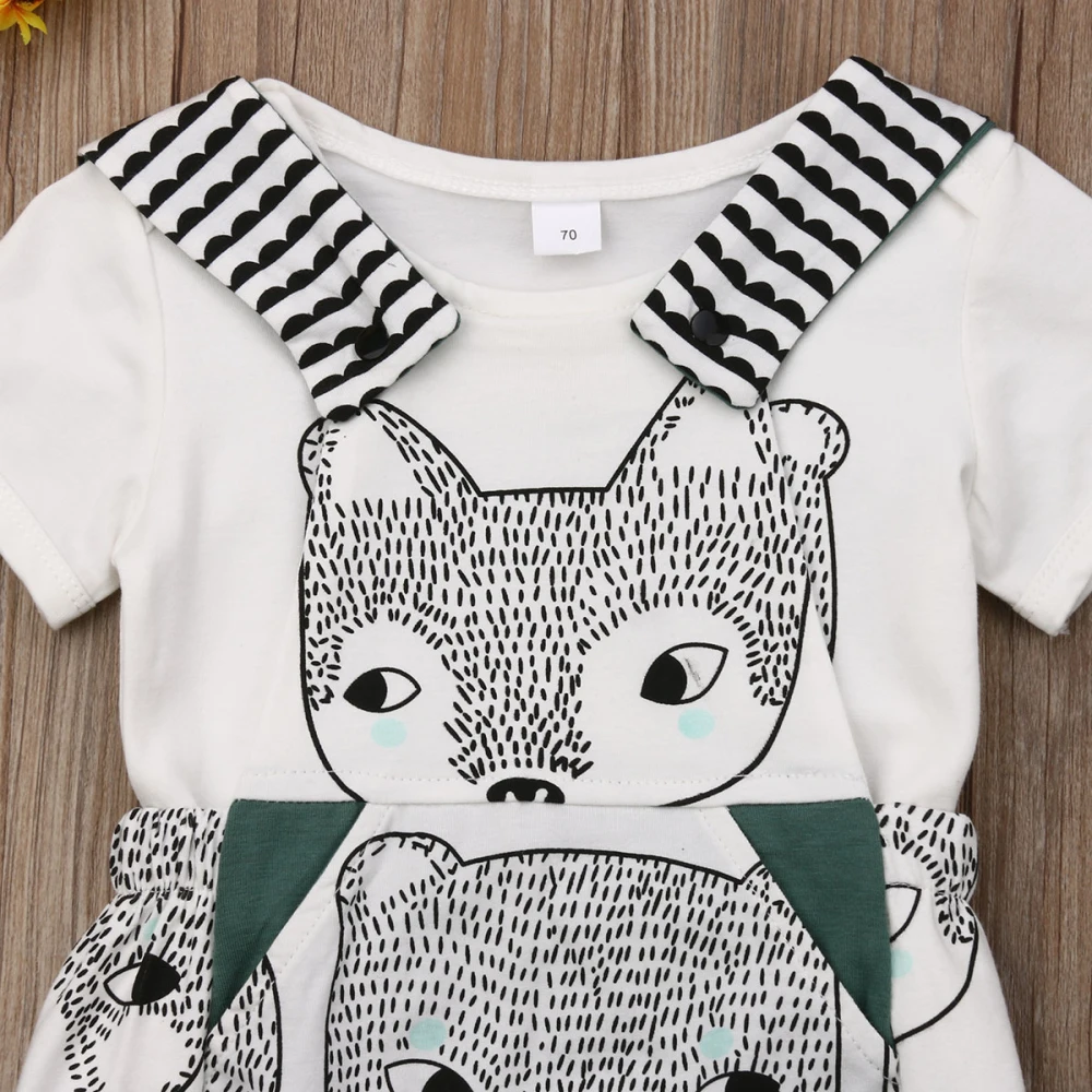 Infant Kid Boy Girl Clothes Sets Short Sleeve Animal T-shirt Bib Pant Overalls Outfit 0-24M Summer | Детская одежда и обувь