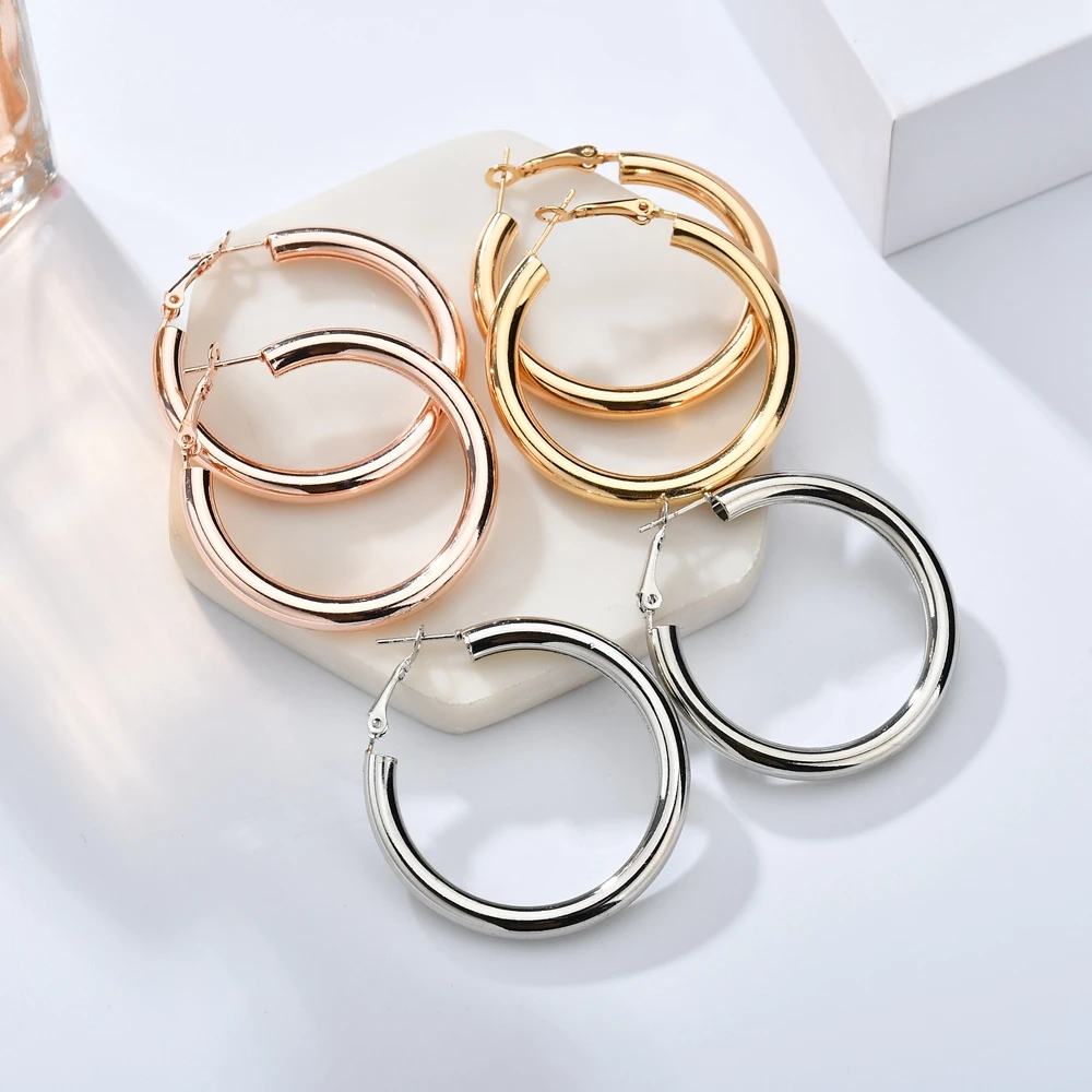 Новый простой золотистый хип хоп большие круглые серьги из нержавеющей стали