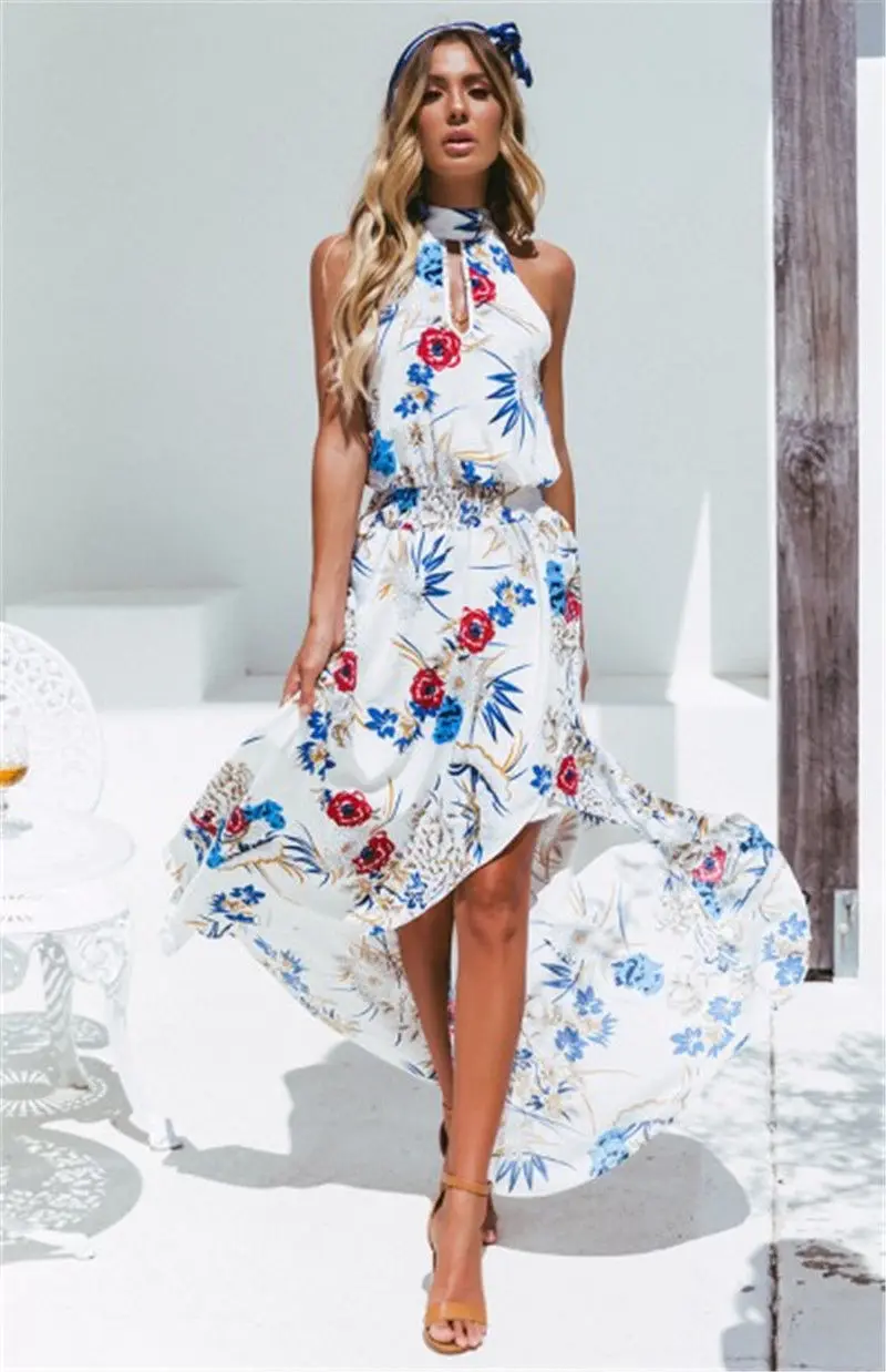 2019 новинкамодные женские туфли Boho длиной макси свободное платье летние пляжные