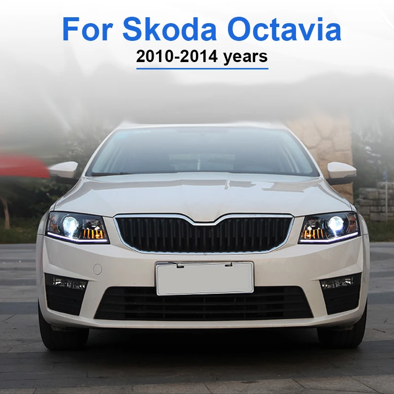 ROADOT DRL противотуманная фара в сборе для Skoda Octavia 2010 2014 Bi Xenon объектив ближнего света