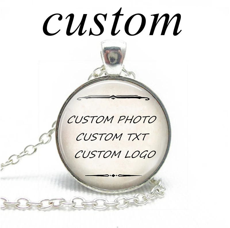 

Personalized Custom Photo Necklace Pendant Word Txt Necklace DIY Logo Glass Dome Cabochon Jewelry Baby Lover Birthday Gifts