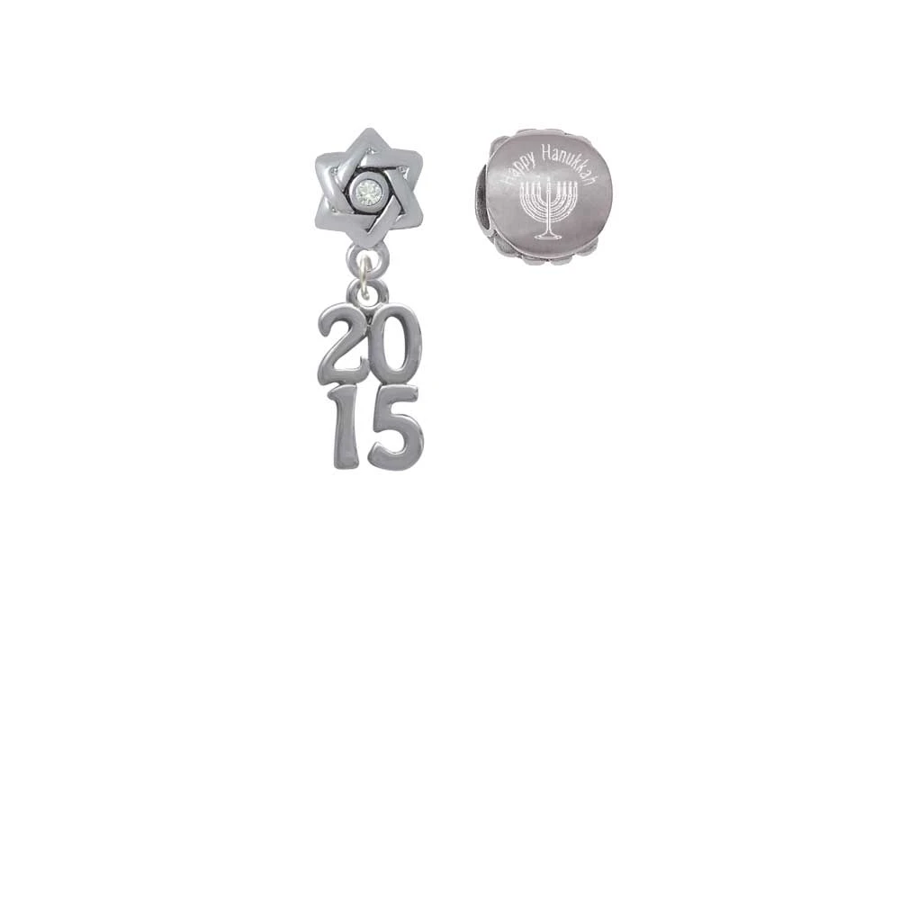 Silvertone вертикальный год 2015 Happy hanukkah Шарм бисер (набор из 2)| |