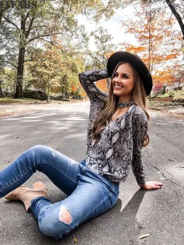 Women V Neck Casual Lace up Long Sleeve Leopard Pullover Tops Blouse Shirt |