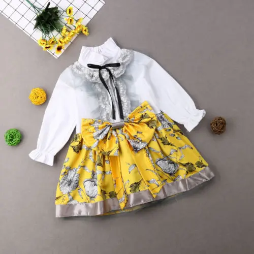 2019 Baby Girls Princess Shirt Long Sleeve Print Patchwork Mini Tutu Dress Kids Party Wedding Pageant Fashion Dresses12M-5T | Детская