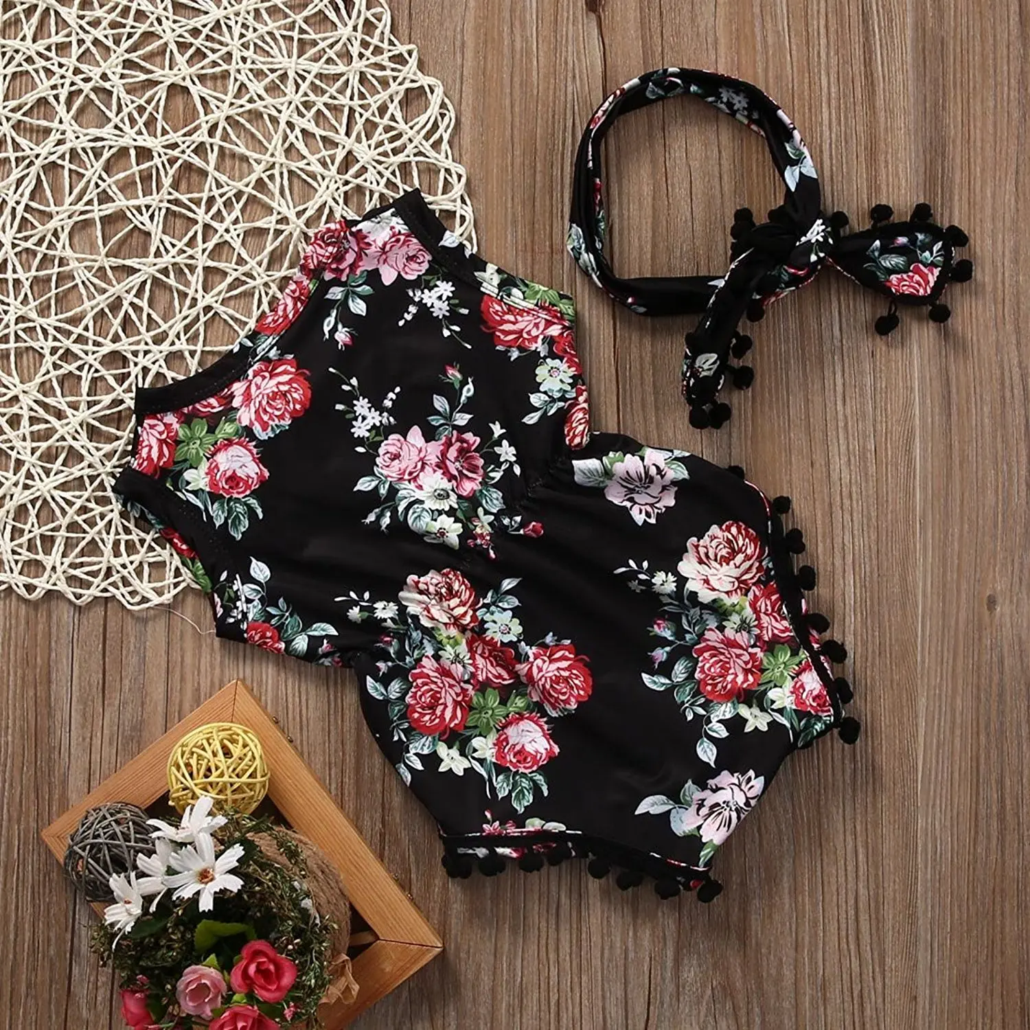

2018 Summer Baby Girl Sleeveless Flowing Hooded Romper + Headband