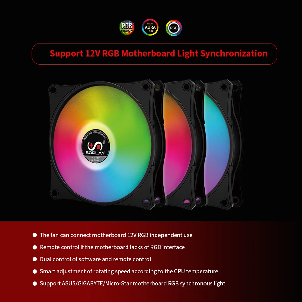 SOPLAY RGB светодиодный чехол для ПК 120 мм вентилятор кулер ШИМ регулируемый цветной ПК Вентилятор чехол для компьютера Вентилятор охлаждения радиатора гидравлический подшипник