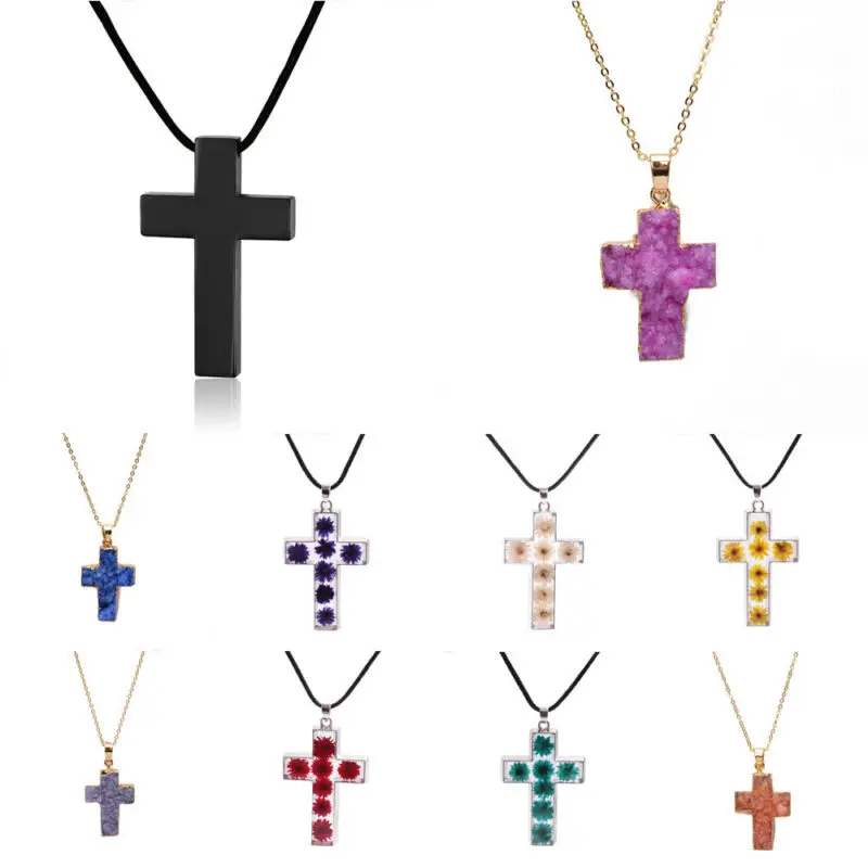 Cross Stone Quartz Charms Pendant Durable Refined Crystal Necklace Women Men Unique Design Jewelry Choker Gift | Украшения и