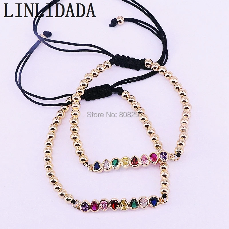 8Pcs New Fashion Women Bracelet Rainbow cubic zirconia CZ Braided Macrame Charm Bracelet Jewelry Gift