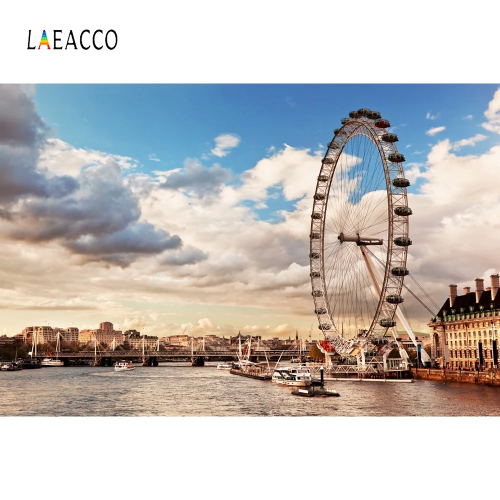 Laeacco City Building Ferris Wheel Cloud Backdrops для студийной фотосъемки|Фон фотосъёмки| |
