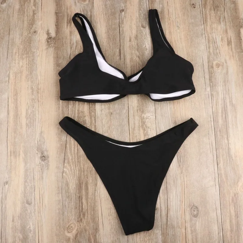 Sexy High Cut Swimwear Padded Bandage Push Up Bikini Set Female Solid Swimsuit Women Low Waist Bathing Suit Ladies Beach Biquini |