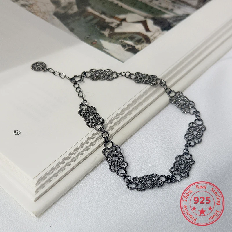 

Korea Hot Style 925 Sterling Silver Vintage Palace Baroque Openwork Lace Bracelet Women Jewelry