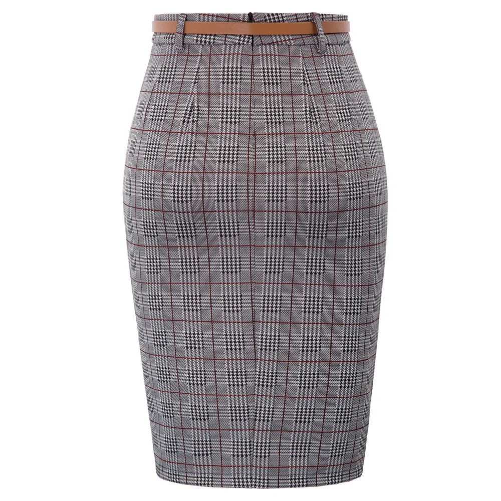 Для женщин юбки Gingham офис бизнес-леди вечерние элегантные ретро сетке пояса украшены бедра-завернутый Bodycon юбка-карандаш