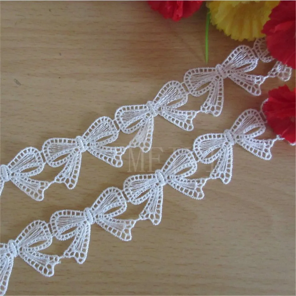 2 yards Butterfly Bow Embroidered Lace Edge Trim Ribbon Applique DIY Sewing Craft Crochet Vintage Wedding Bridal Dress Clothes | Дом и сад