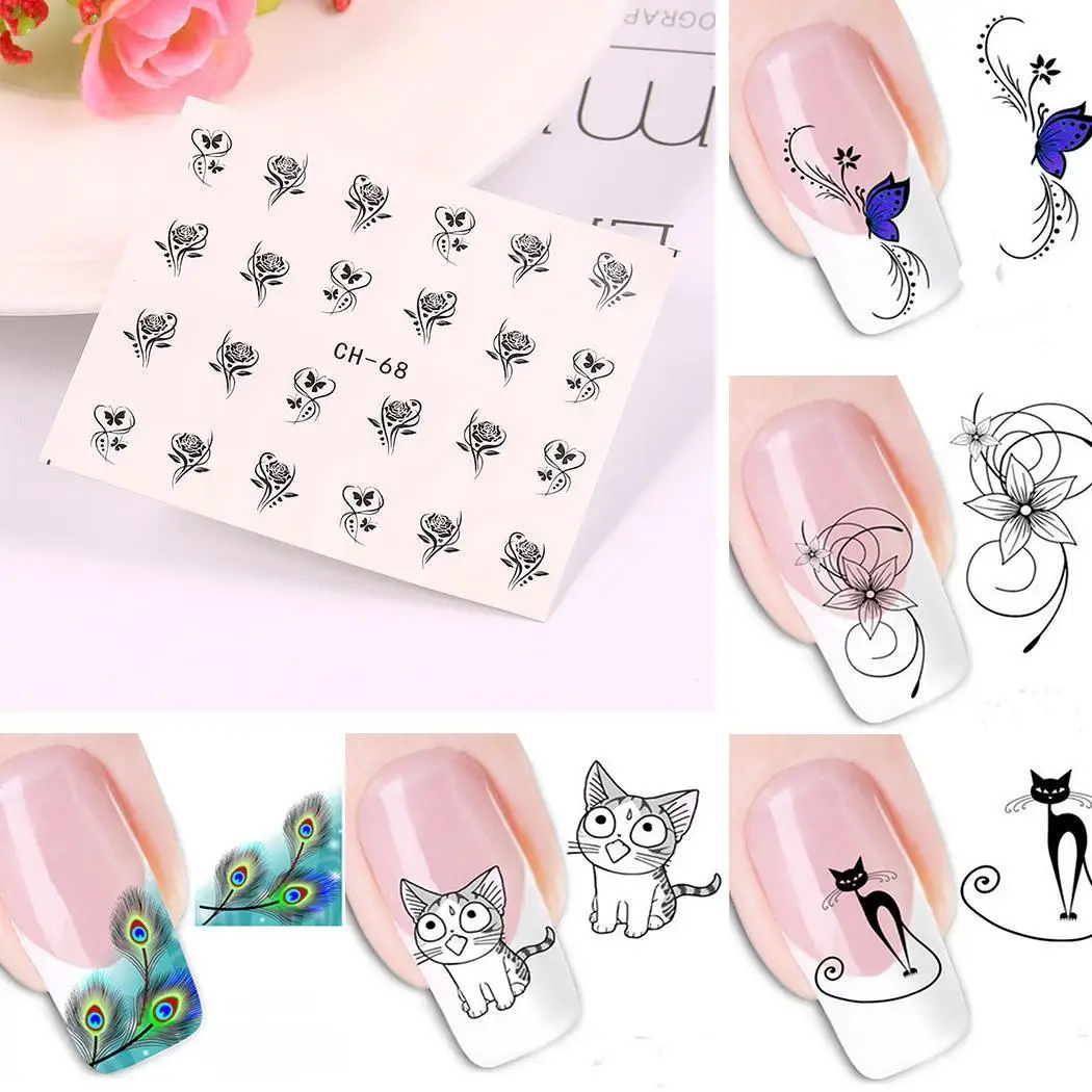 3D Flower Butterfly Nail Sticker Cat Fashion Art 6 Sheets/Pack Transfer Decal Manicure Decoration | Красота и здоровье