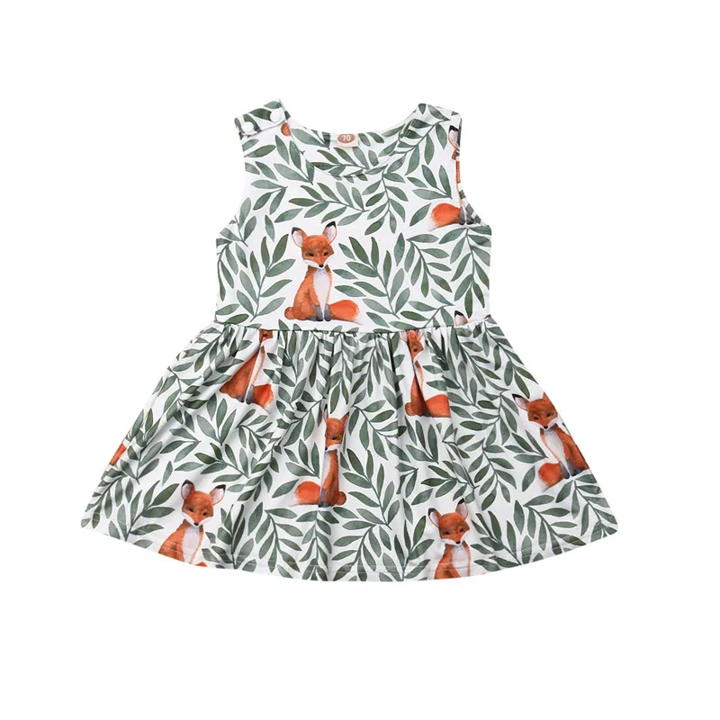 6M-5Y Casual Summer Kids Baby Girls Sleeveless Dress Printed O-Neck Tank Princess Girl Cotton Pleated Mini | Детская одежда и