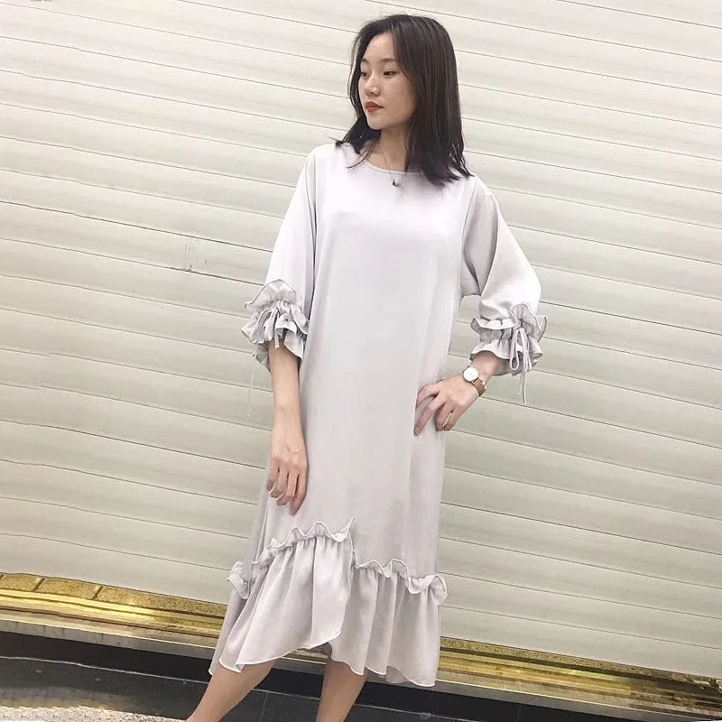 CHICEVER летнее повседневное однотонное женское платье с круглым вырезом и