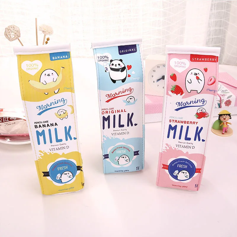 Pencilcase Animal Leather Milk Pencil Case School bag For Girls Boys Pen Box Korean Stationery Ofiice Supplies | Канцтовары для
