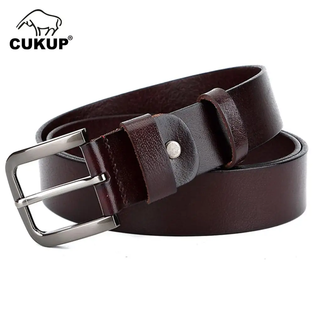 CUKUP Top Quality Pure Cow Genuine Leather Belts Brass Pin Buckle Metal Belt Men Retro Styles Accessories for Male New NCK693