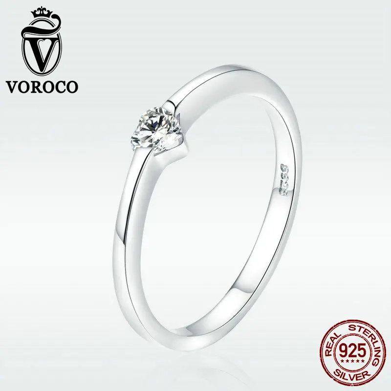 2018 VOROCO Настоящее серебро 925 пробы простые изящные кольца для женщин аксессуары
