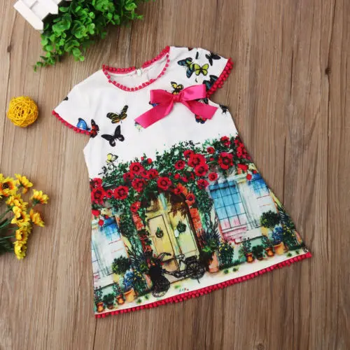 Summer Girls Dresses Toddler Kids Oil Painting Butterfly Casual Dress Sundress Clothes | Детская одежда и обувь